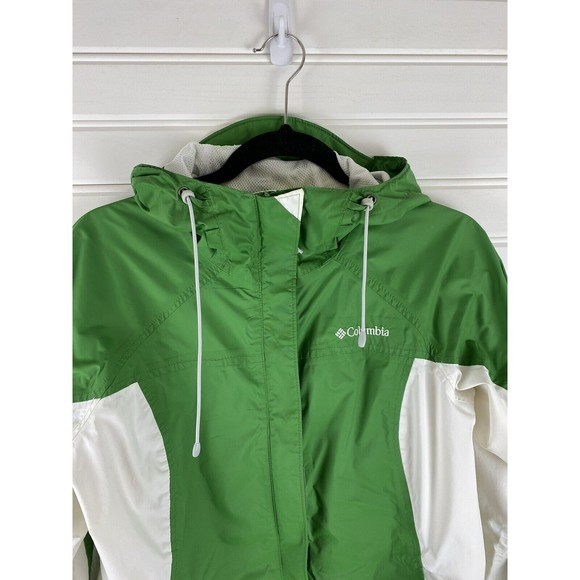 Columbia Women Green white Jacket omni-tech jacket size M rain jacket flaw - Picture 2 of 16